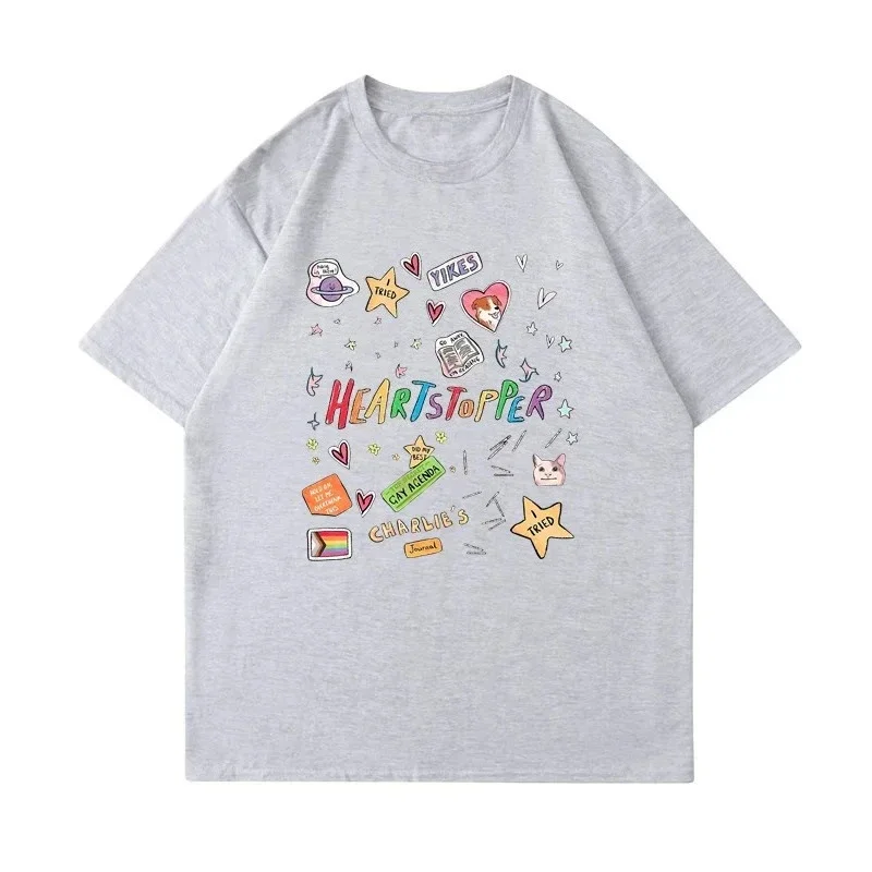 Heartstopper Trendy White T-Shirt with Colorful Patterns and Text Short Sleeve T-shirts Men Women Casual Vintage T Shirts