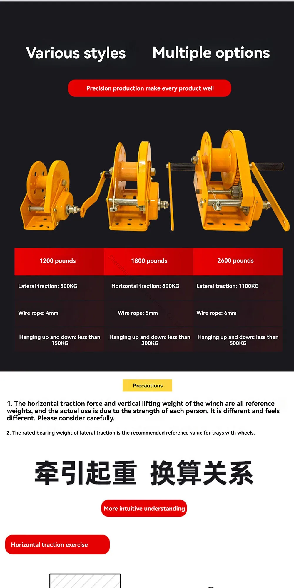 1800LB Portable Traction Hoist, Lifting Crane Hand Cranked Winch, Bidirectional