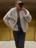 TRAF 2024 Woman Autumn Winter Faux Fur Coat Plush Fluffy Women's Jacket New in Outerwears White Red Gray Black Wool Blends Coats 2