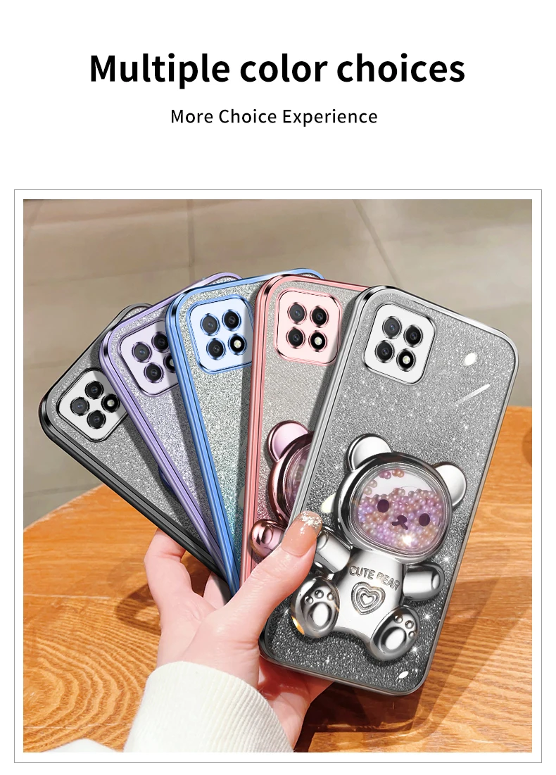 Coque de téléphone avec support à paillettes, ours mouvant, A 72, pour Oppo A78, A58, A97, A93, A92, A96, A95, A91, A74, A72, A83, A94, 4G, 5G_voghion.com