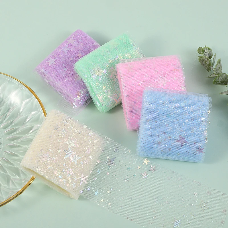 Illusory Color Star Mesh Fabric Cake Top Decoration Ribbon Bow Soft Twill Tulle DIY Wedding Birthday Decoration 6cm * 5yards