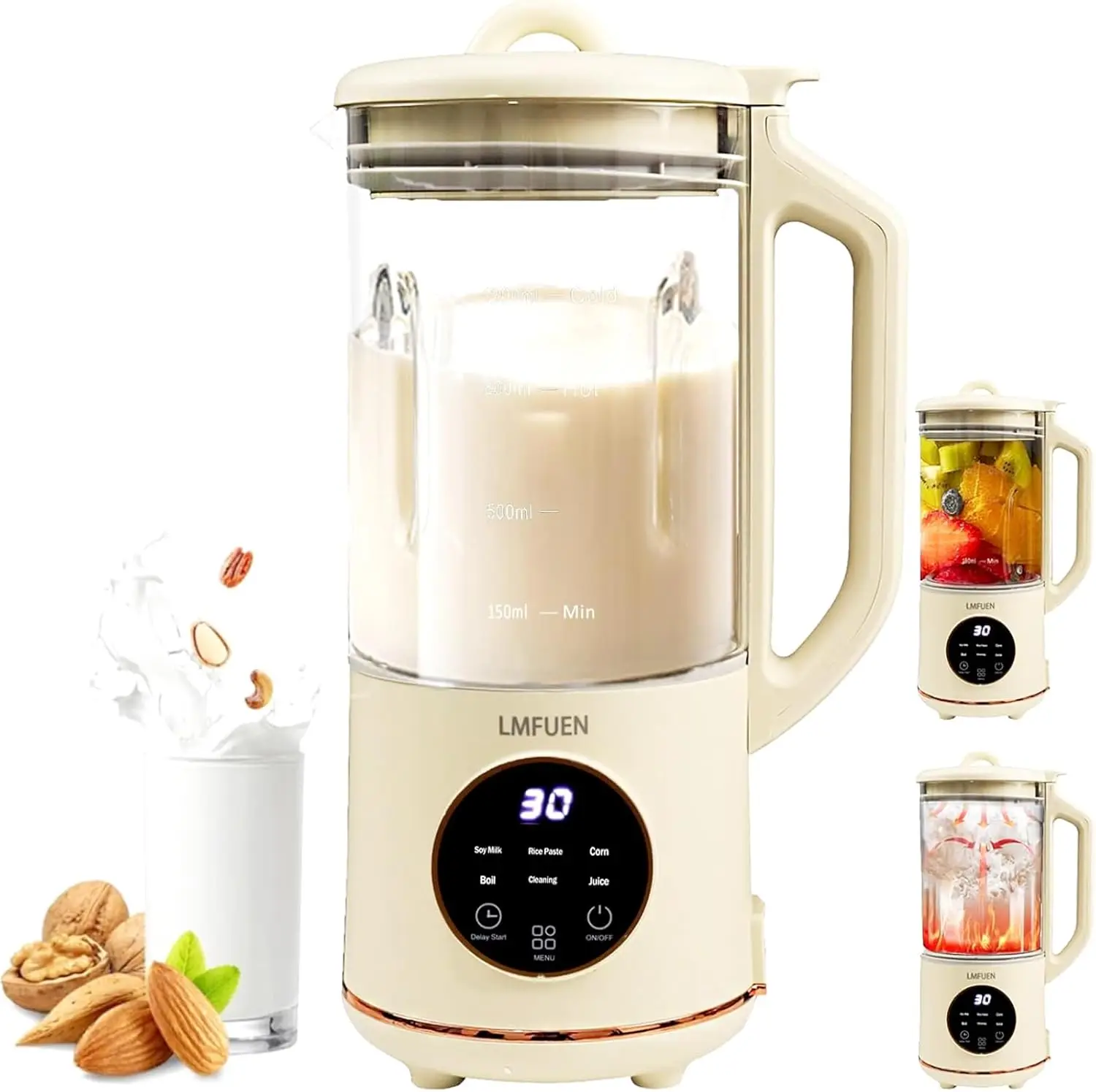 Automatic Nut Milk Maker, 40oz Cold & 27oz Hot Blender, Soy Milk, Juice, Baby Food, Ice Crushing, Delay Start, Keep Warm