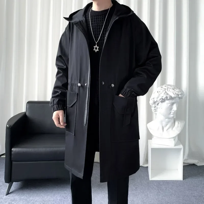 Autumn New Windbreaker Men's Coats Medium Long Assault Jacket Windproof and Warm Hooded Windbreaker Techwear Coat