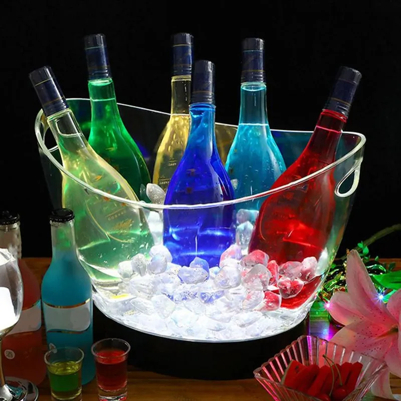 4L Transparent Colorful LED Light Gradient Ice Bucket Bar Wine Trough Water Entertainment Stand Holder Glass Wine Bottle