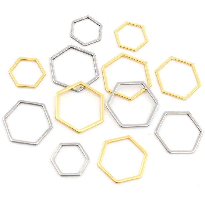 20pcs 3 Größe Polygon Charme Gold Edelstahl Anhänger Öffnen Blenden Hohl Gedrückt Harz Rahmen Form Lünette DIY Schmuck, der