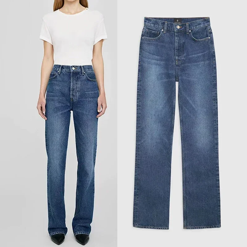 

Women classic straight leg jeans fashion casual all match denim pants