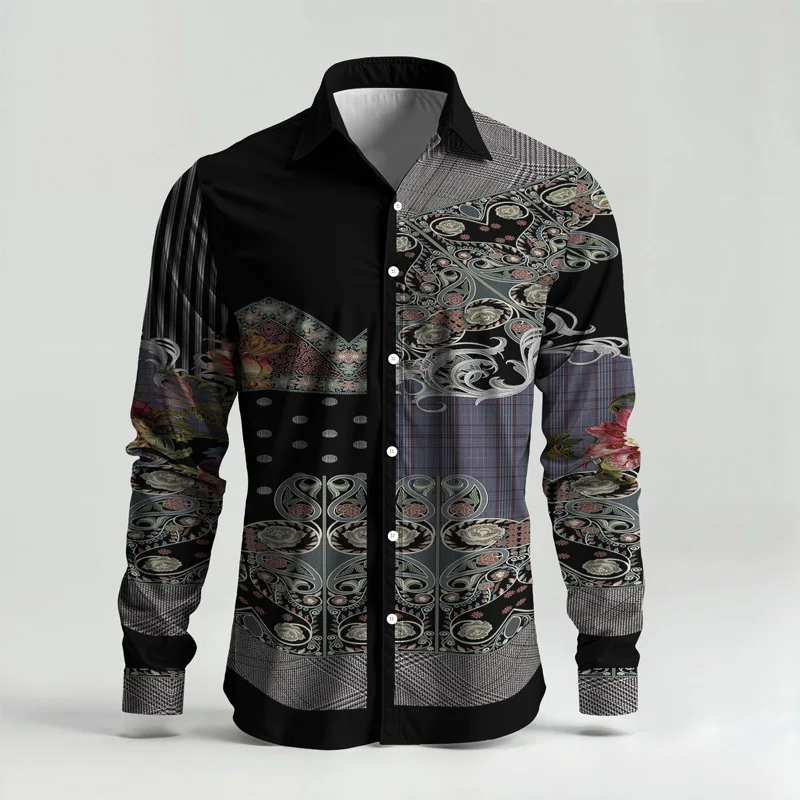 2025 Spring Summer Men Shirt Set Brand Print Fashion Printing Two Piece Set Mens Light Luxury Lightweight Party Long Sleeves_voghion.com