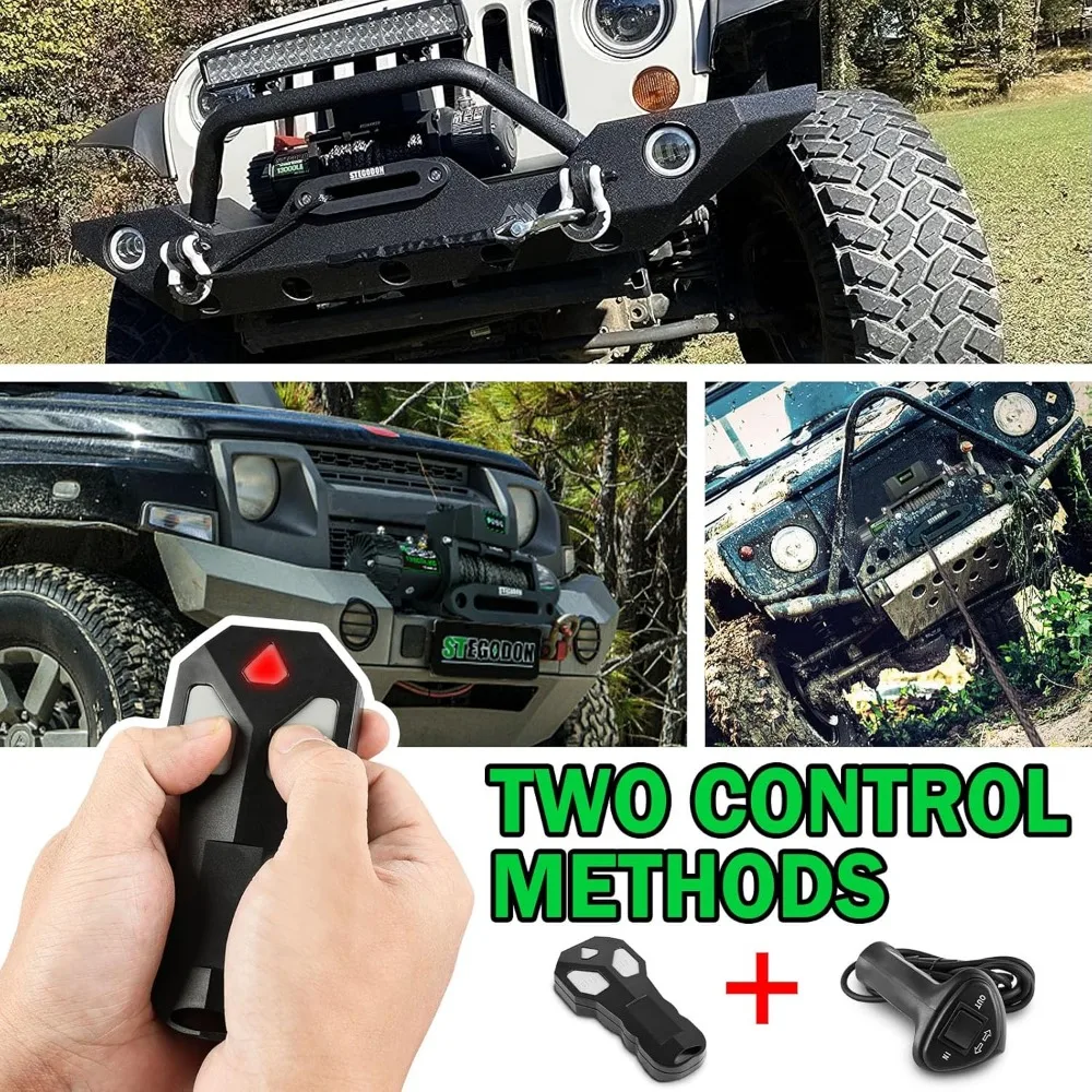 13000lb Electric 12V Waterproof Electric Synthetic Rope Winch with Wireless Handheld Remote and Corded