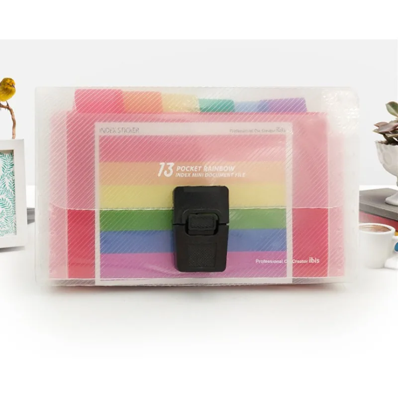 Grids Mini Organ Bag Rainbow Inner Page Large Capacity File Folder Data Storage Organizer School Office Education Supplies