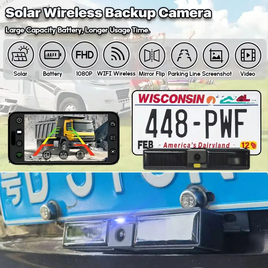 Rear View Mirror Solar License Plate Camera TYPE S Solar Powered