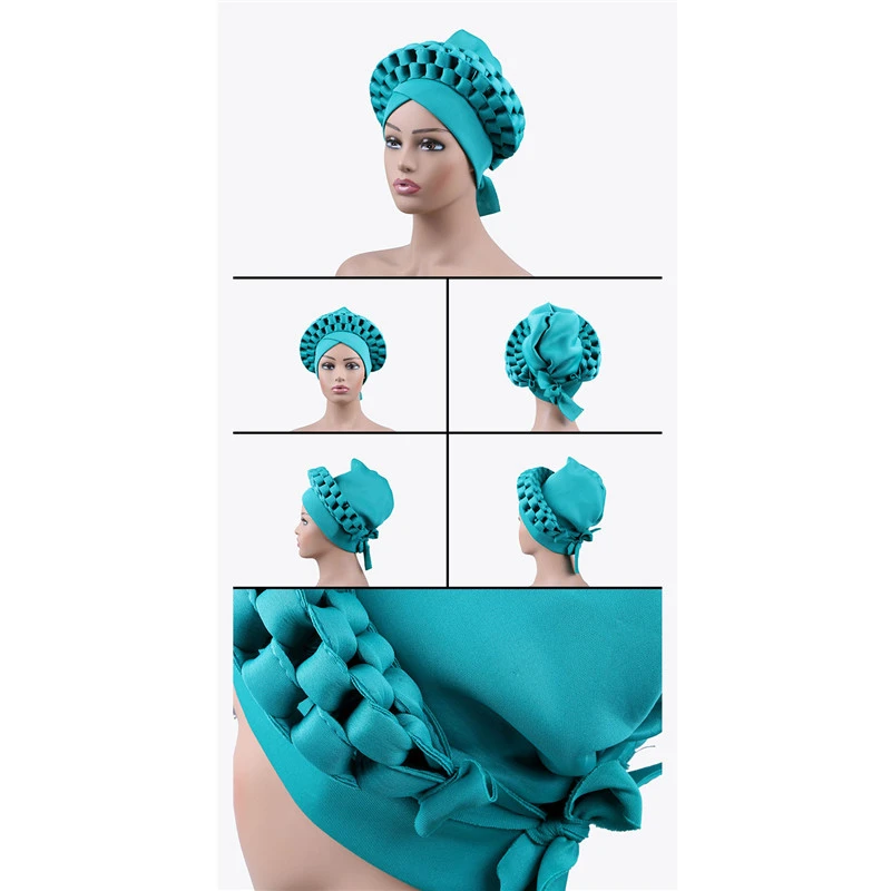 Beautiful Women Head Wrap African Headtie Nigerian Gele Headties with Beads Diamonds Stones for Party 2pcs Muslim Turban Fashion african fashion designers