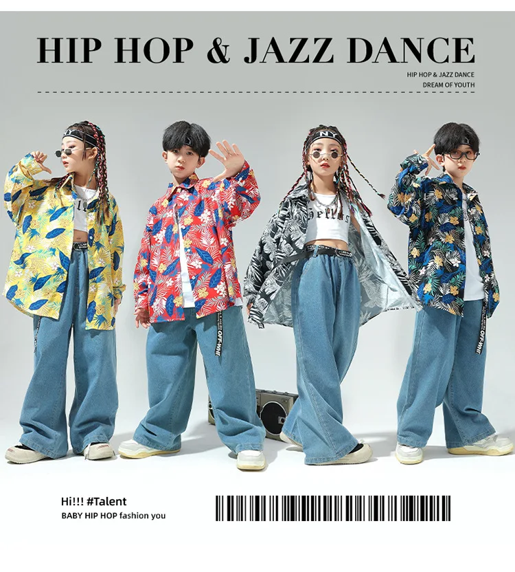 Hip Hop Girls Floral Shirt Denim Pants Children Flower