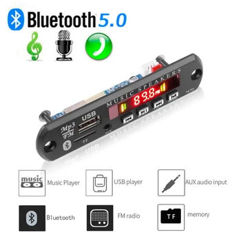 자동차 DIY 5.0 블루투스 MP3 WAV 디코더 보드, DC 12V 무선 USB MP3 음악 플레이어, TF 카드 슬롯 FM AUX, 마이크 핸즈프리 제어