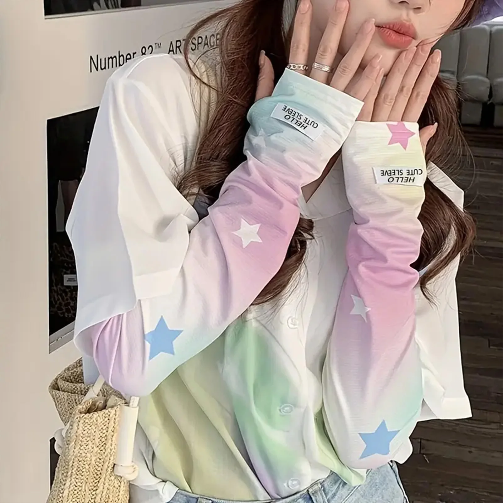 Sun UV Protection Arm Sleeves Flower Star Printed Soft Fabric Ice Silk Cooling Sports Sleeves for Women Girls Outdoor Traveling arm sleeves ice arm sleeves