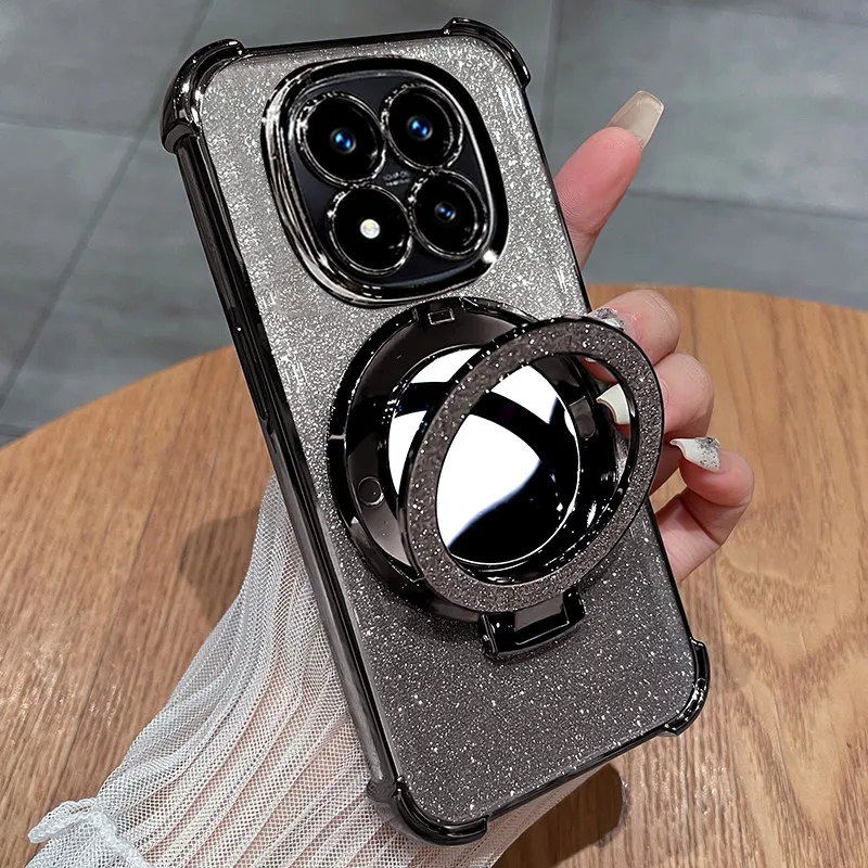 Mirror Glitter Holder Camera Protection Plated Soft Silicone Case with Airbag Cushioning