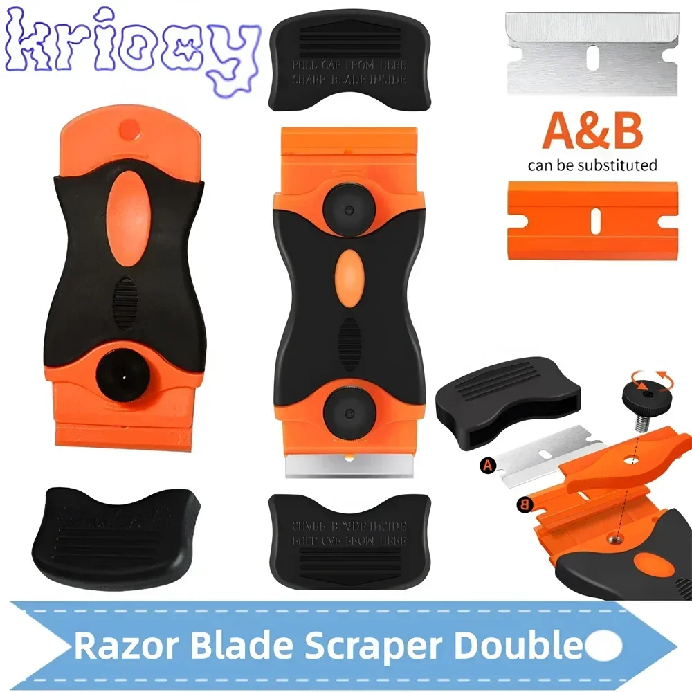 DIY Squeegee Razor Blade Scraper Double Edge Remover Tool Auto Window Glass Ceramic Tint Vinyl Glue Paint Adhesive Decal Scraper