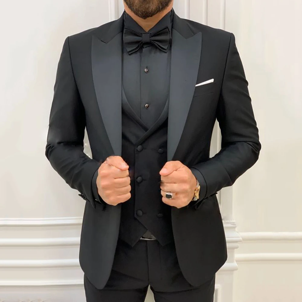 

Костюм облегающий мужской деловой из 3 предметов, Блейзер, жилет, брюки, костюм для жениха, свадебные смокинги