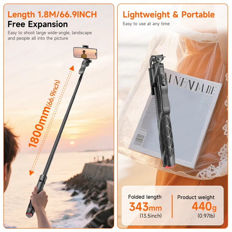 TOKQI L16-TT Pop-up Selfie Stick Tripod Stand For Mobile Phone 360° Rotation Shooting Vlog Extendable, Optional Fill_voghion.com