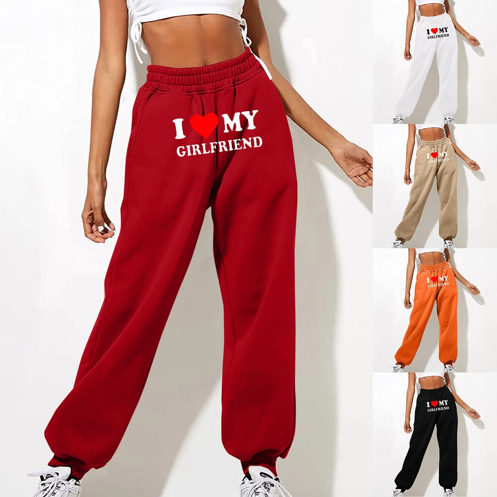 I Love My Girlfriend Printed Sweatpants Y2k High Elastic Waist Drawstring  Baggy Trousers Vintage Casual Loose Straight Pants