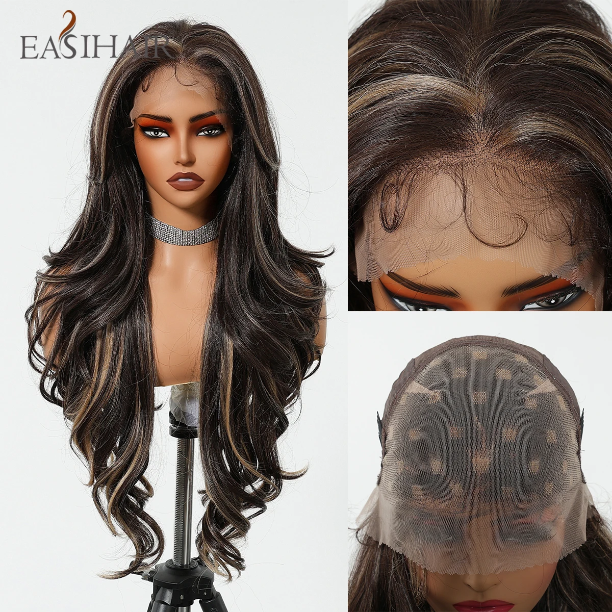 EASIHAIR Long Wavy Synthetic Wigs for Women 13*6 Lace Front