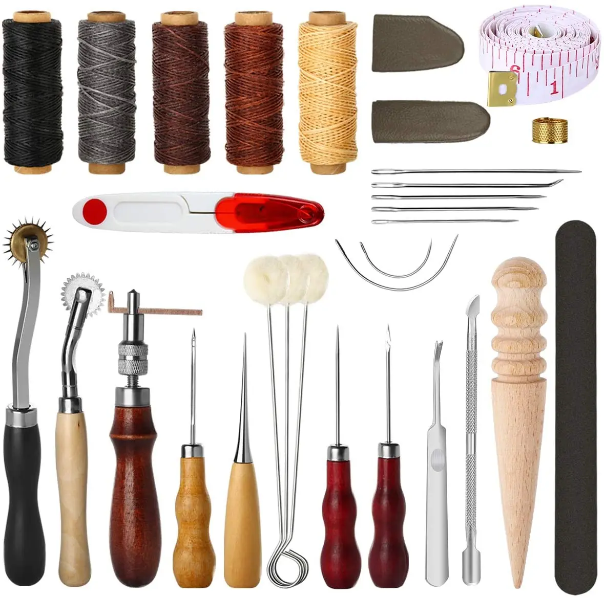 

31 Pcs Leather Sewing Tools DIY Leather Craft Tools Hand Stitching Tool Set with Groover Awl Waxed Thread Thimble Kit