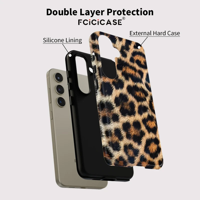 Leopard Print Shockproof Phone Case with Soft Rubber Frame and Acrylic Cover