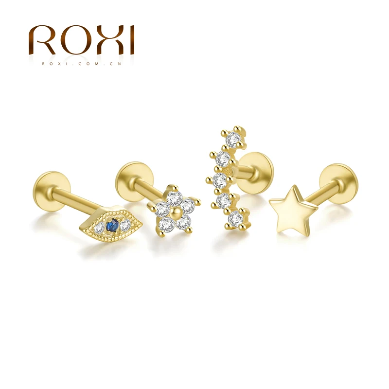 ROXI-Pendientes de Plata de ley 925 para mujer, Piercing con rosca Simple, joyería Ins, 1 par, 925