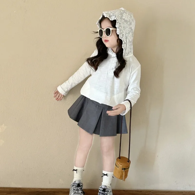 2024 New Girls Spring Autumn One Piece Top Pullover Hooded Lace Soft Sweet Lovely Fashion All-match Outdoor