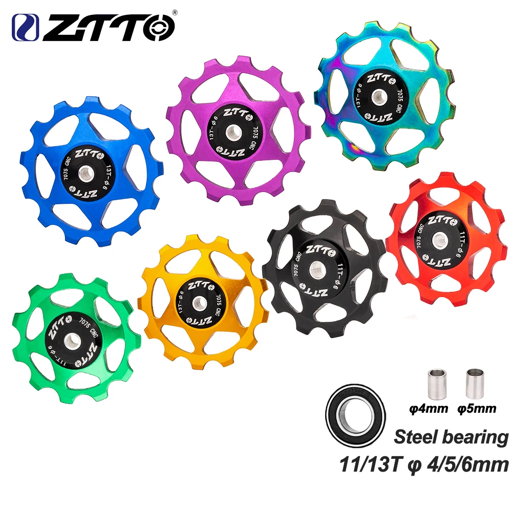 ZTTO Rear Derailleur Jockey Wheel 11T 13T, MTB Bicycle Steel Bearing Pulley AL7075 CNC Road Bike Guide Roller Idler 4mm 5mm 6mm