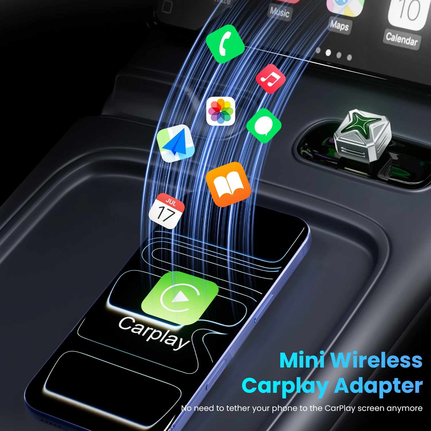 Enhanced Wireless CarPlay Smart Adapter with 5GHz WiFi and Type-C/USB-A Connectivity