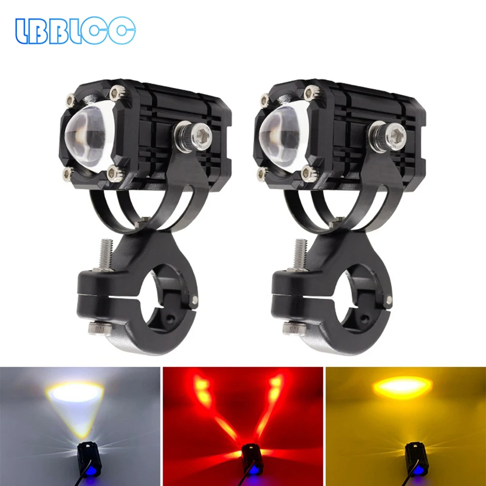2Pcs Mini Moto Led Explorers Faro Proiettore Lente Led Moto Fendinebbia Faro Stroboscopico Moto Ausiliario Faretti