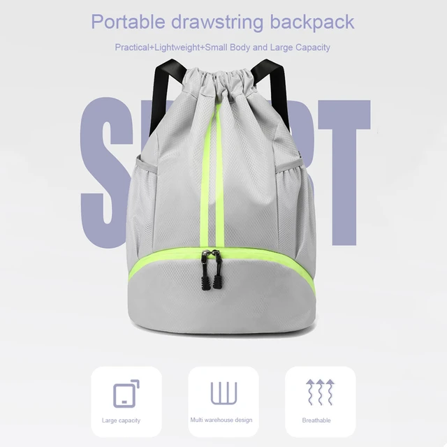 Mochila deportiva con cordón, bolsa de gimnasio con compartimento para  zapatos, bolsa trasera impermeable con cordón para hombres y mujeres, Azul