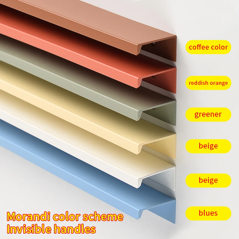 보이지 않는 문짝 손잡이 옷장 문짝 서랍 손잡이, 모란디 그린 베이지 블루 오렌지 문짝, 숨겨진 작은 손잡이, 심플한 스타일 