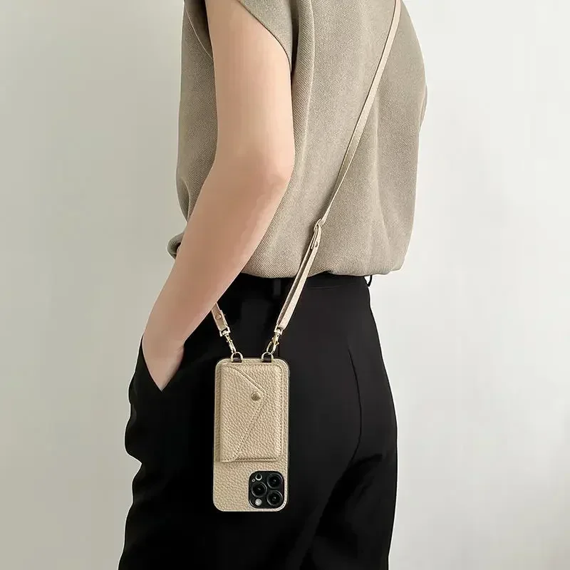 Lanyard Crossbody Leather Phone Case with Wallet and Card Holder