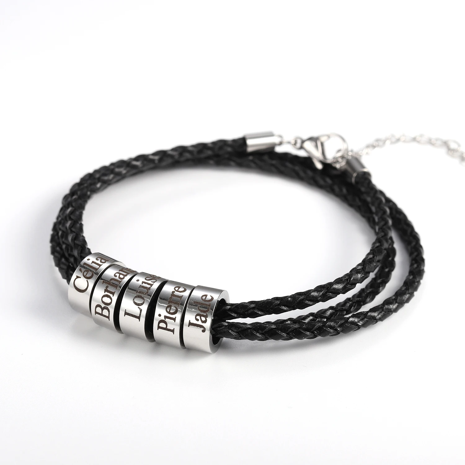 

Personalized Name Beads Bracelet Adjustable Multilayer Braided Rope Men Bracelets Personalized Stainless Steel Jewelry Dad Gift