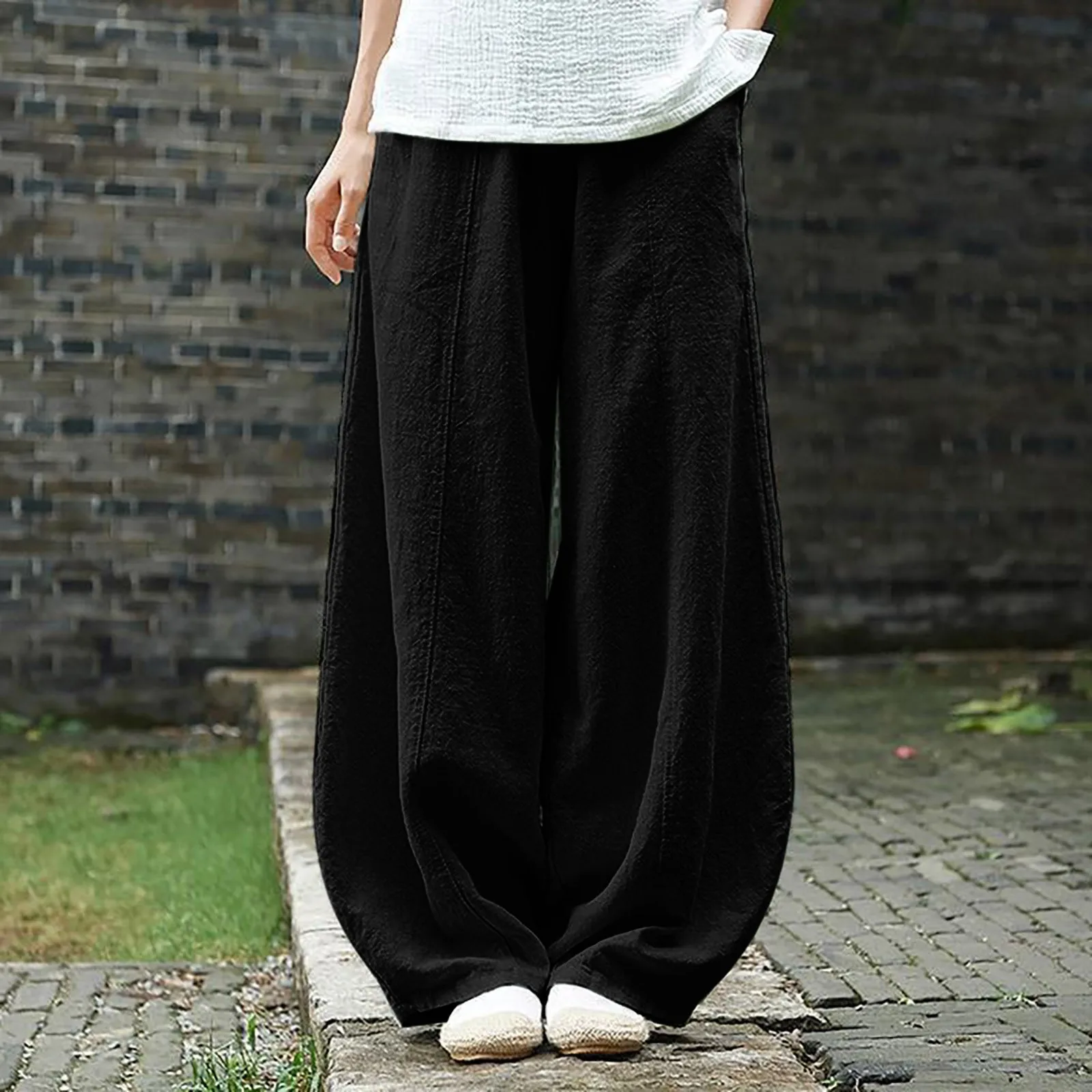 Loose Pants, Linen Pants, Pocket Linen Pants, Capri Pants 