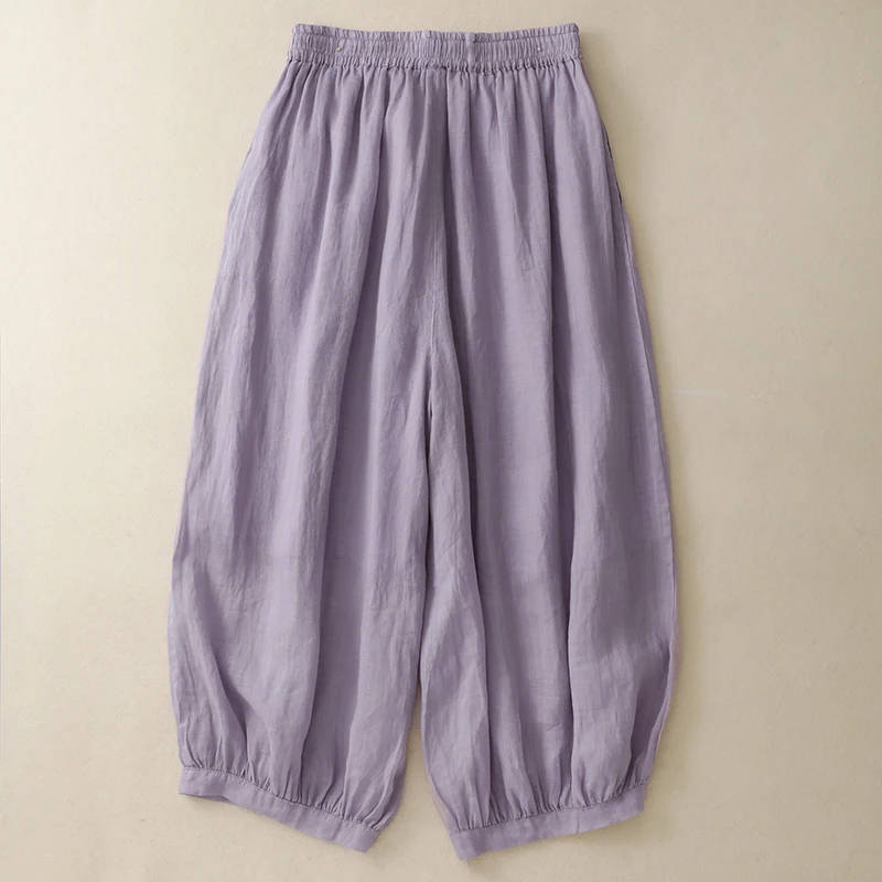 Summer New Sle Artistic Retro Balloon Pants Cotton Linen Loose Travel Casual Lantern Pants Women's Purple Thin