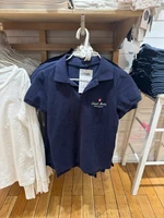 Flag Embroidery Letter Polo T-shirt Women Summer New Buttons Slim Short Sleeve Tee Shirts American Vintage Preppy Style Top Tees