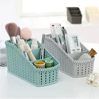 1pc Imitation Rattan Storage Basket Multi-grid Storage Box Desktop Cosmetics Box Creative Household Goods Storage Basket 3