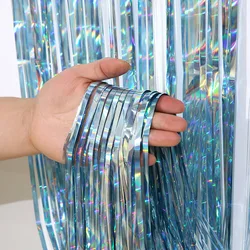 Rainbow Foil Fringe Curtain for Celebrations and Events Decor (RGB light blue)