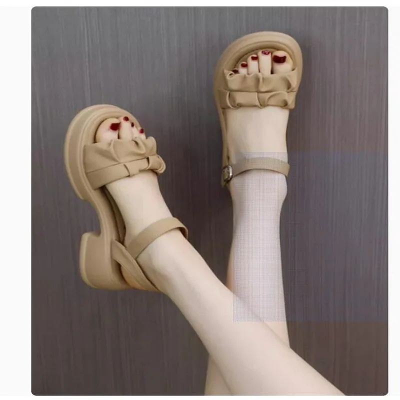 Women's Sandals 2024 Summer New Fashion Retro Genuine Leather Ladies Shoe Sandals Women Platform 6cm Heels Casual Wedges Shoes