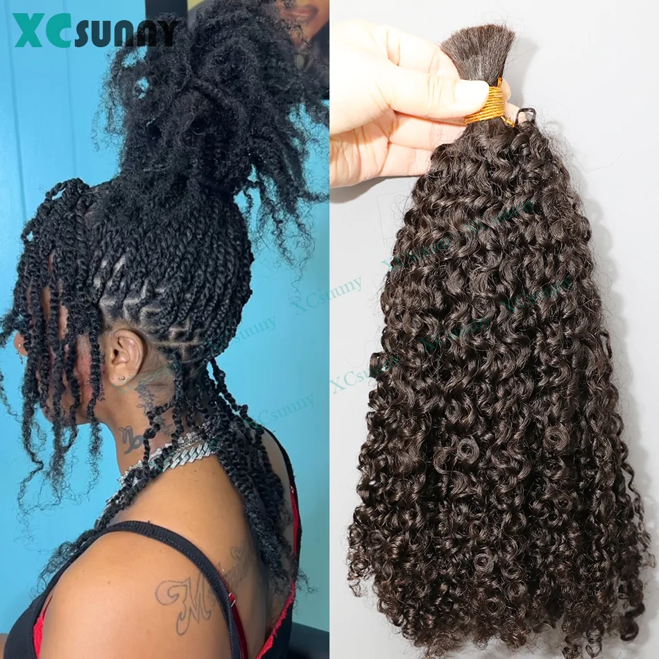 Kinky Curly Bulk Human Hair For Braiding Hair Extensions Bundles Bulk Curly For Boho Knotless Braids Double Drawn