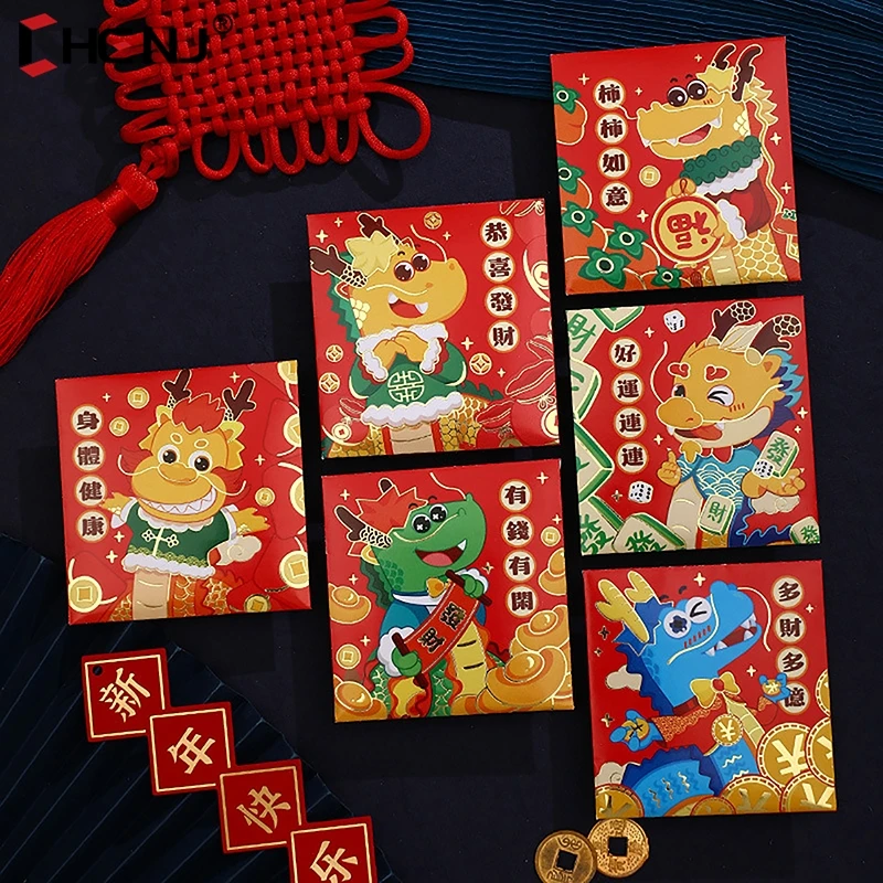 

6Pcs 2024 Chinese Dragon Year Red Envelope Creative Spring Festival Birthday Kids Gift Lucky Money Envelopes Red Packet