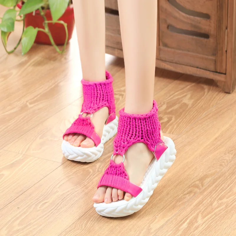 

Women's Sandals Braided Knit O-Ring Hollow Out Platform Summer Gladiator Sandals Shoes Thick Heel Ladies White Sandals Casual