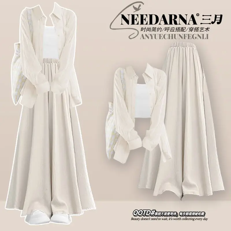 2025 New Spring Summer Popular Dopamine Sunscreen Shirt Suspender with Casual Skirt Pants Three-piece Set for Women