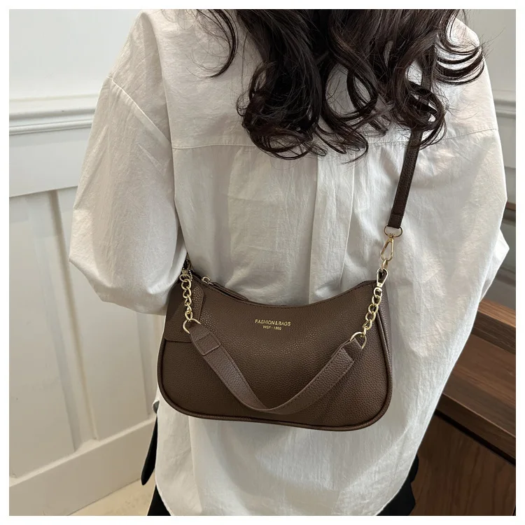 Fashion Classic Letter Graphic Design Solid Color PU Leather Crescent Y2K Underarm Shoulder Bags for Women's Tote Crossbody Bags