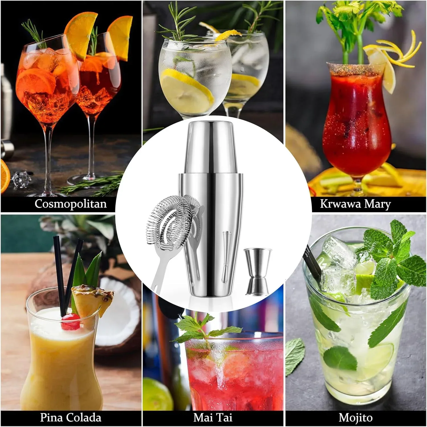 4/5pcs Professional Boston Cocktail Shaker Set Cocktail Mixer Martini Shaker Bar Set Stainless Steel Bartender Wine Cup cocktail shaker