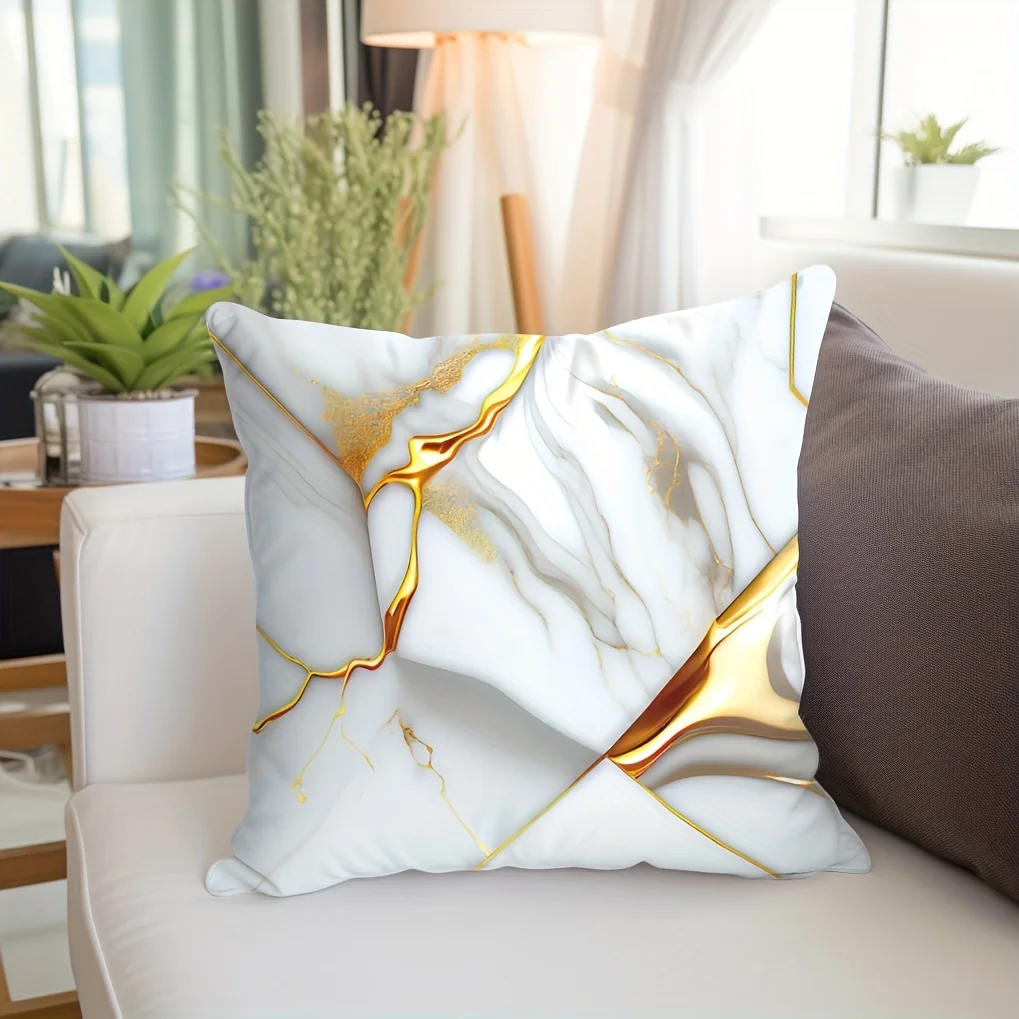 Description Picture 5 of item1pc Marble Textured Throw Pillowcase, Bedding Throw Pillow Cover ForLiving Room Bedroom Sofa, No Pillow Insert, 17.71*17.71in