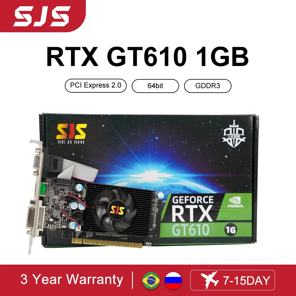 

SJS Video Card GeForce GT610 Display Vga Cards 1GB DDR3 64Bit Graphics Cards For NVIDIA Game PC GT 610 1GD3 HDMI DVI VGA PCI-E2