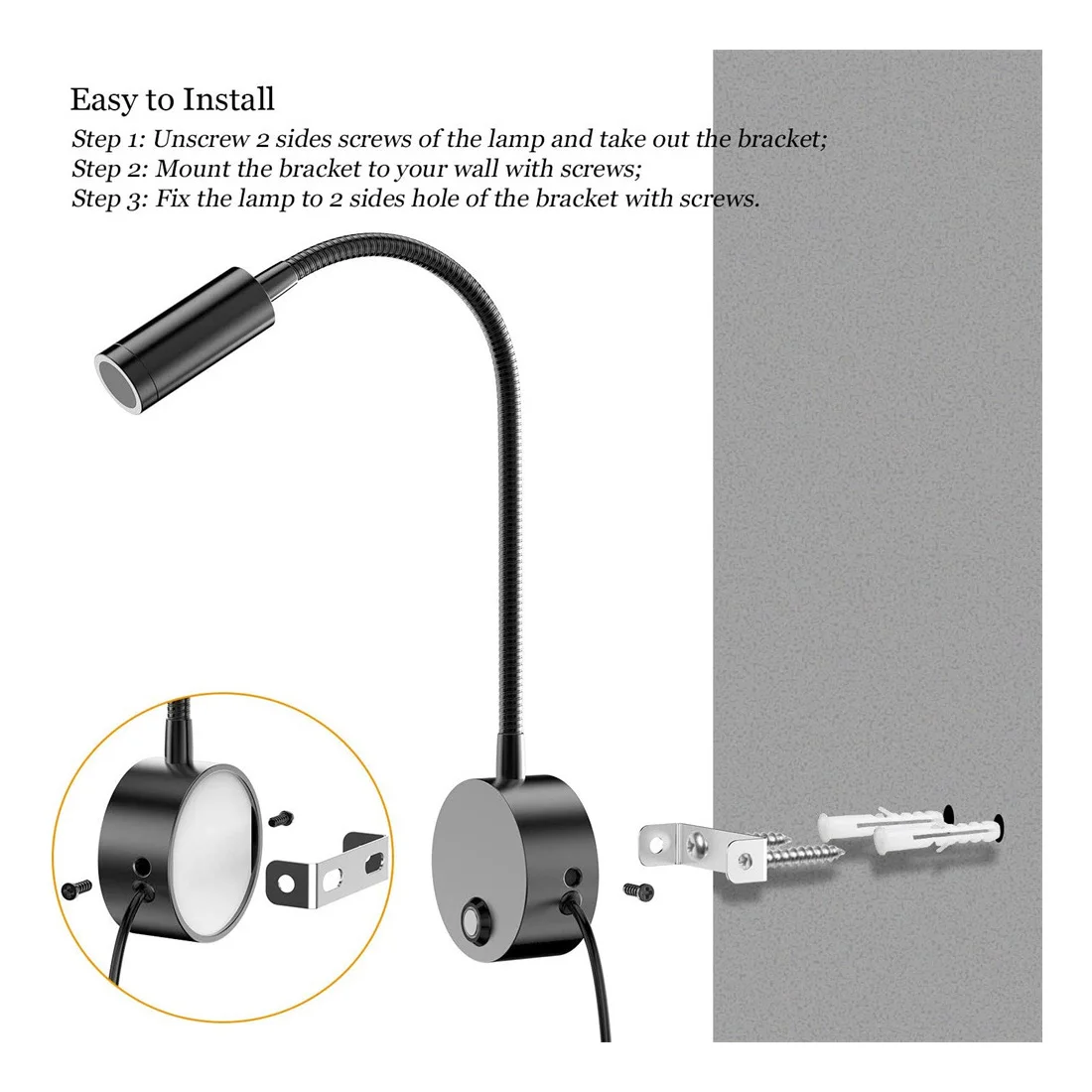 USB Bedside Wall Reading Lamp 2pcs 5V 3CCT Touch Dimming Longer 15" Gooseneck Read Working Study 3W LED Book Lights led light led wall lamp wall light led reading light